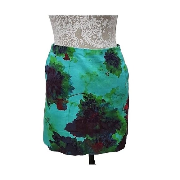 J. Crew Dresses & Skirts - J. Crew Skirt Mini Woven Green Floral Mini Pencil Back Zipper Pockets Women's 4